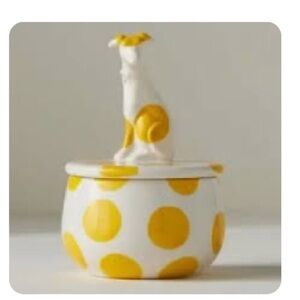 Anthropologie Francie Dog Trinket Dish Yellow Polka-Dots NWT